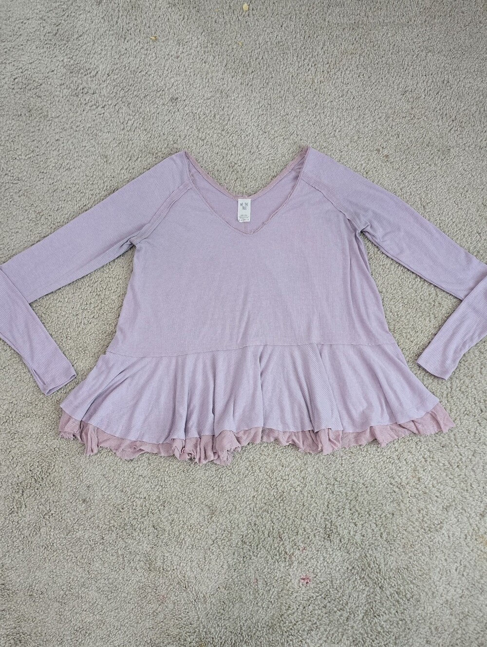 Free People Shirt We The Free Ribbed Pink Ruffled Long Sleeve Top Size Small